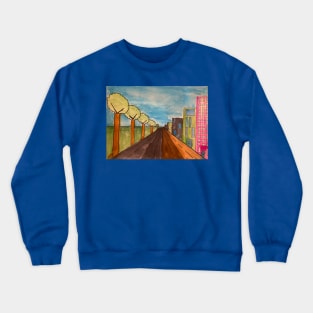 City scape trees pink building Crewneck Sweatshirt